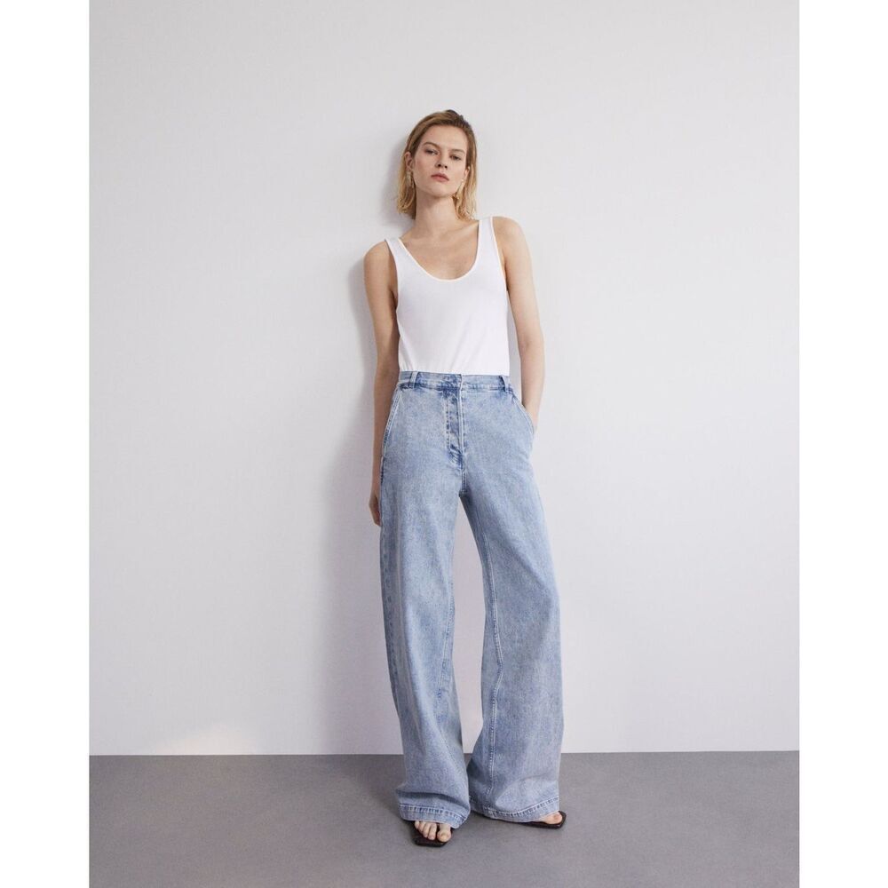 Another Tomorrow Women's Boyfriend Blue Wide Leg Trouser Jeans Size 42 6 New